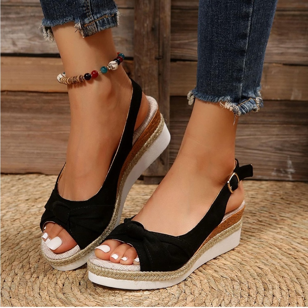Black Platform Wedge Sandals.